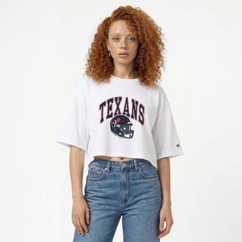 Women's Champion  White Houston Texans Boyfriend Cropped T-Shirt