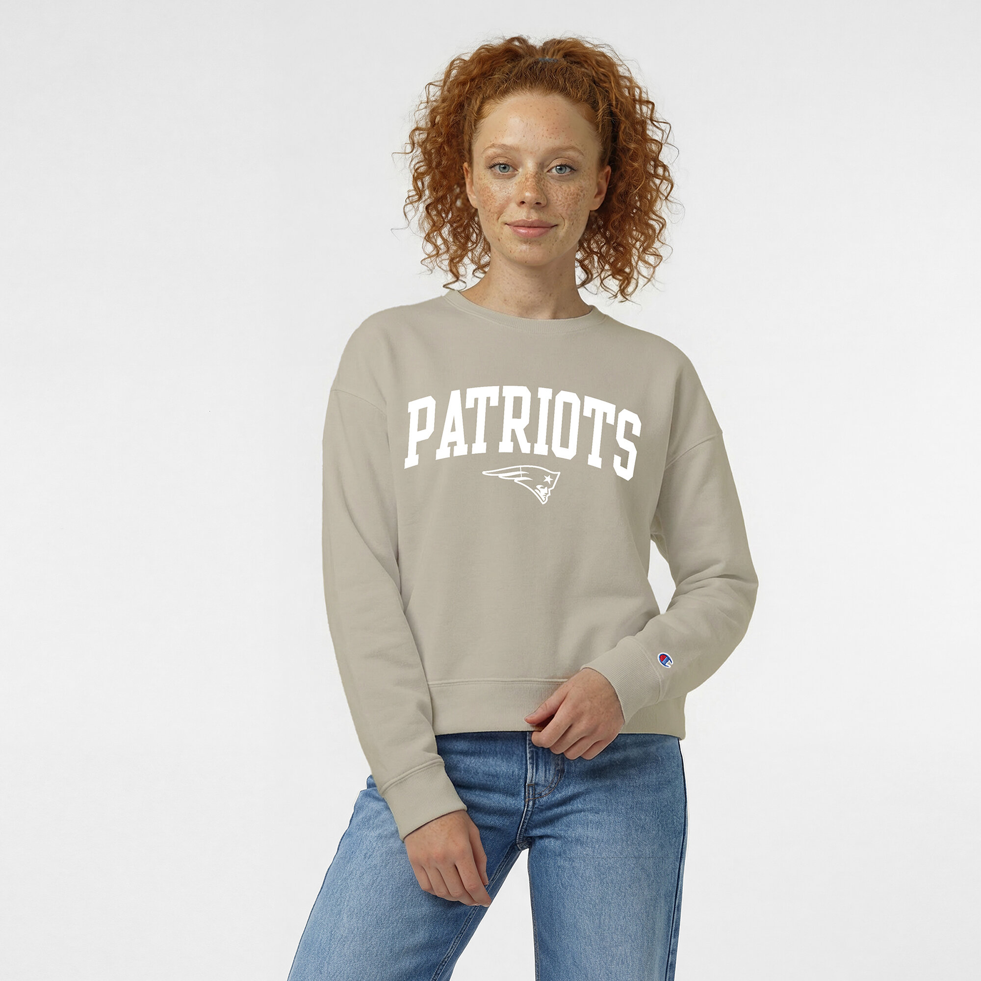 Women's Champion  Light Brown New England Patriots Powerblend Cocoa Butter Fleece Sweatshirt