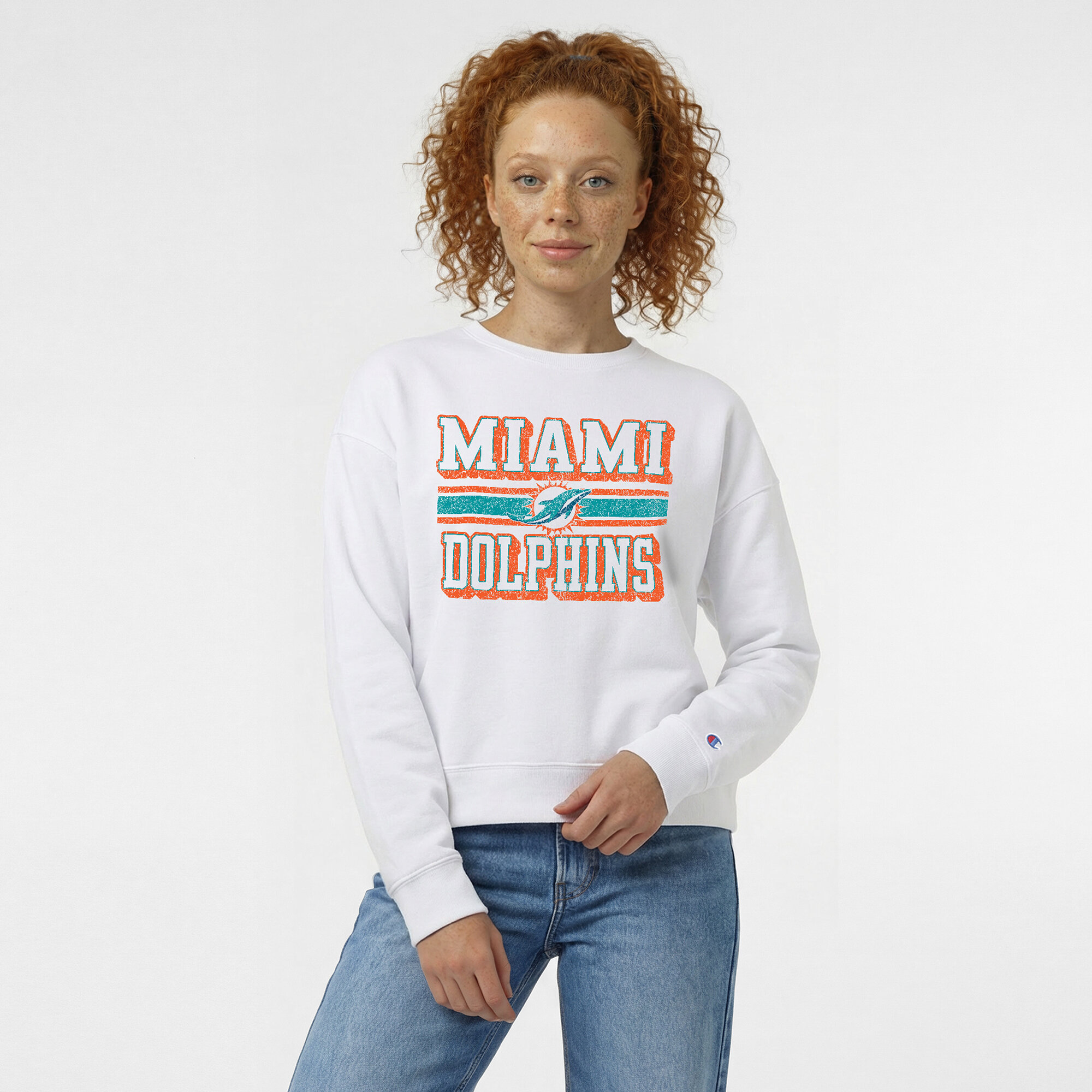 Women's Champion  White Miami Dolphins Powerblend Fleece Sweatshirt