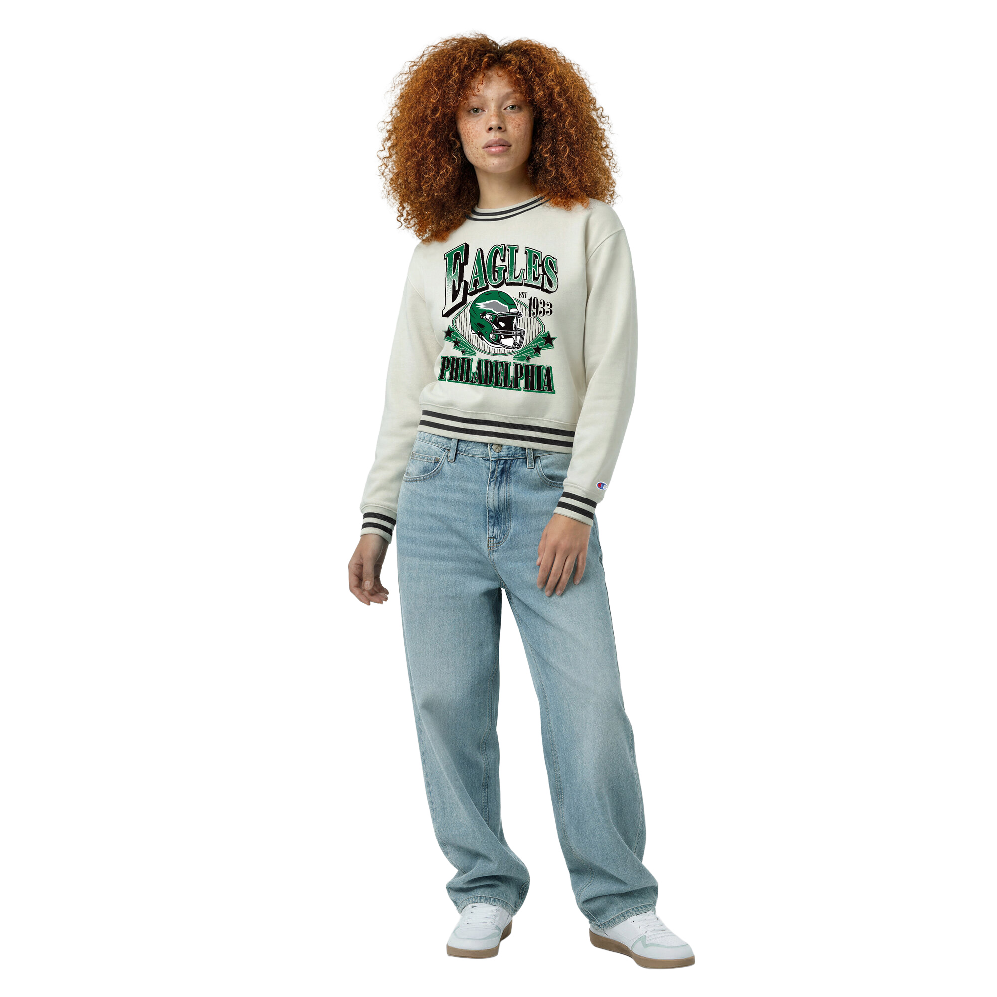 Champion Women's Cream Philadelphia Eagles Reverse Weave Fleece Sweatshirt - Cream, Black
