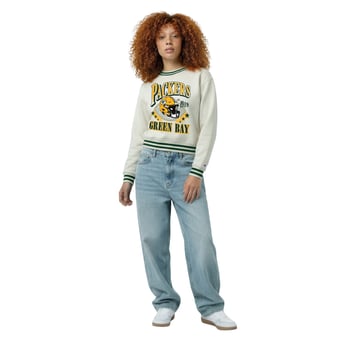 Women's Champion  Cream Green Bay Packers Reverse Weave Fleece Sweatshirt