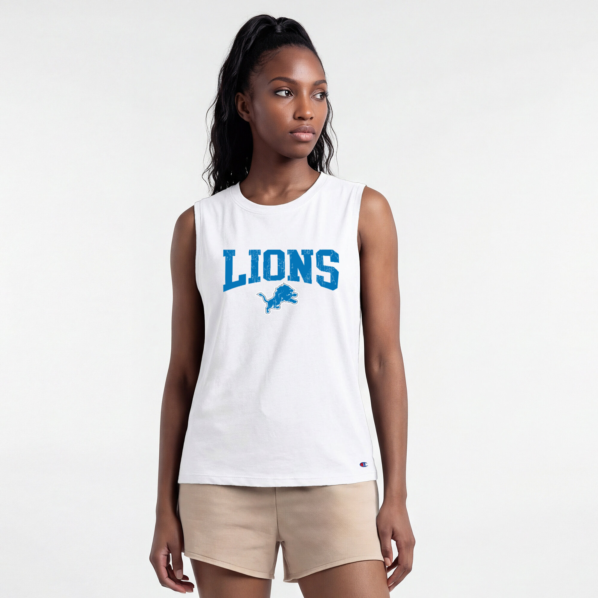 Women's Champion  White Detroit Lions Muscle Tank Top