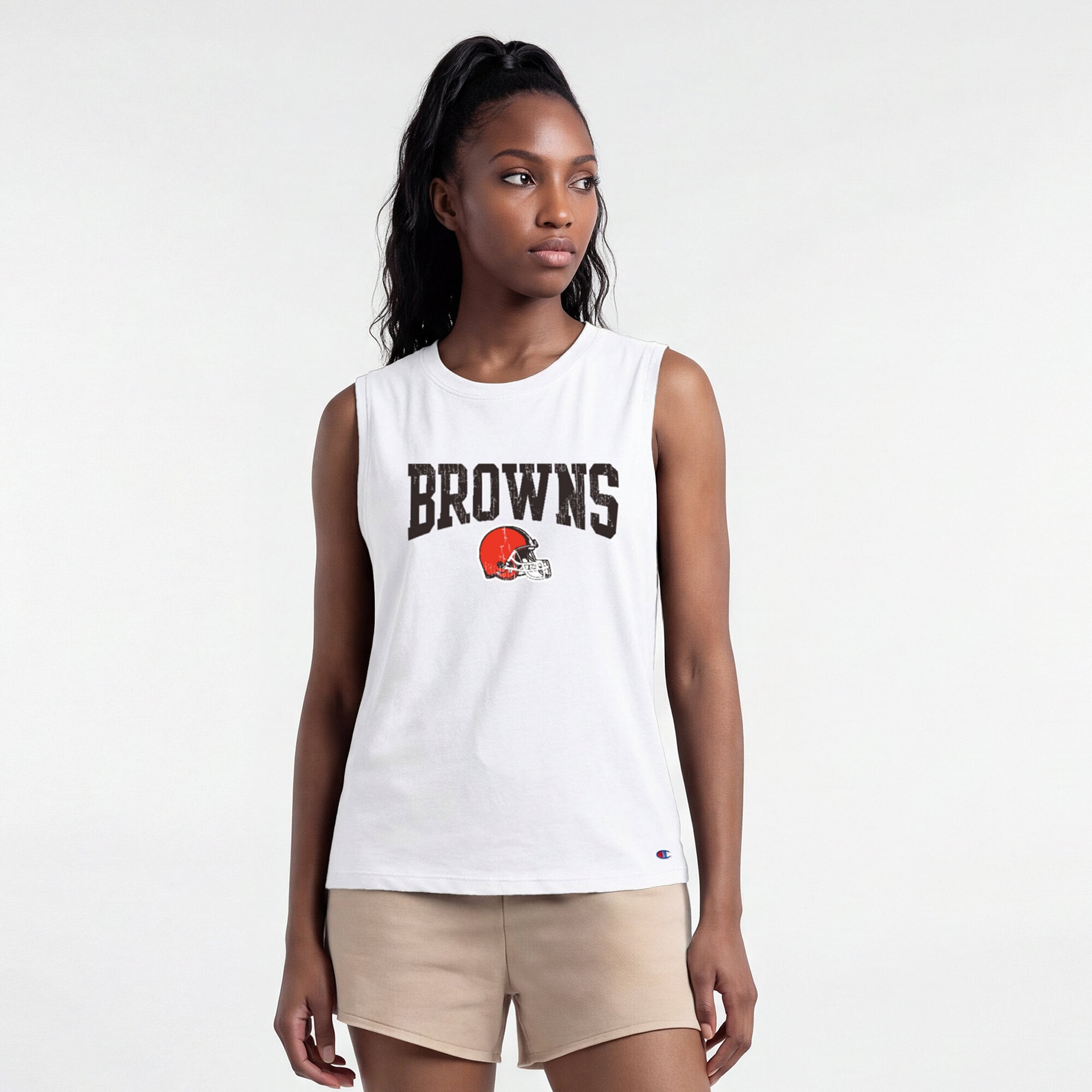 Women's Champion White Cleveland Browns Muscle Tank Top