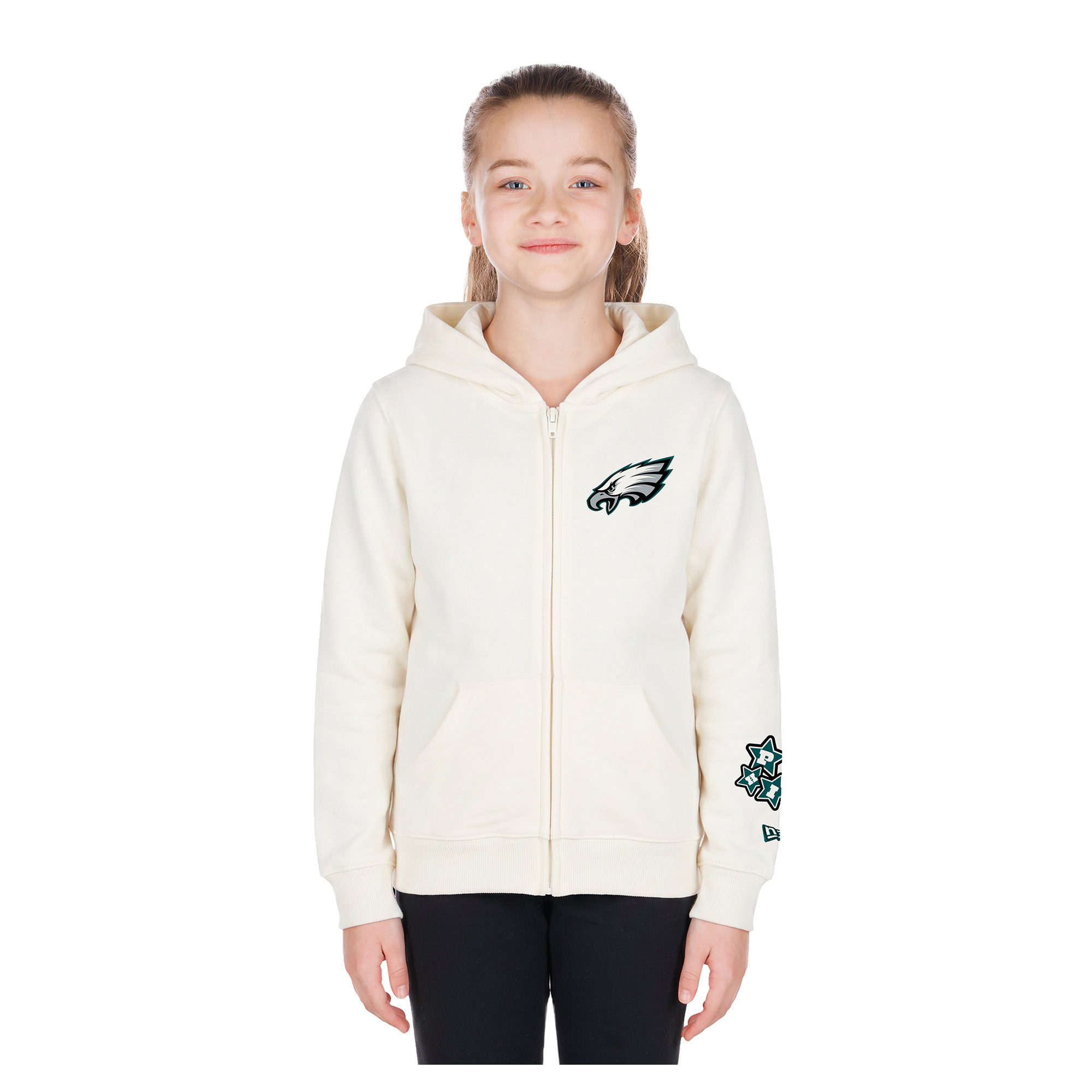 Girls New Era Cream Philadelphia Eagles Cream Multi Hit Full Zip Hoodie