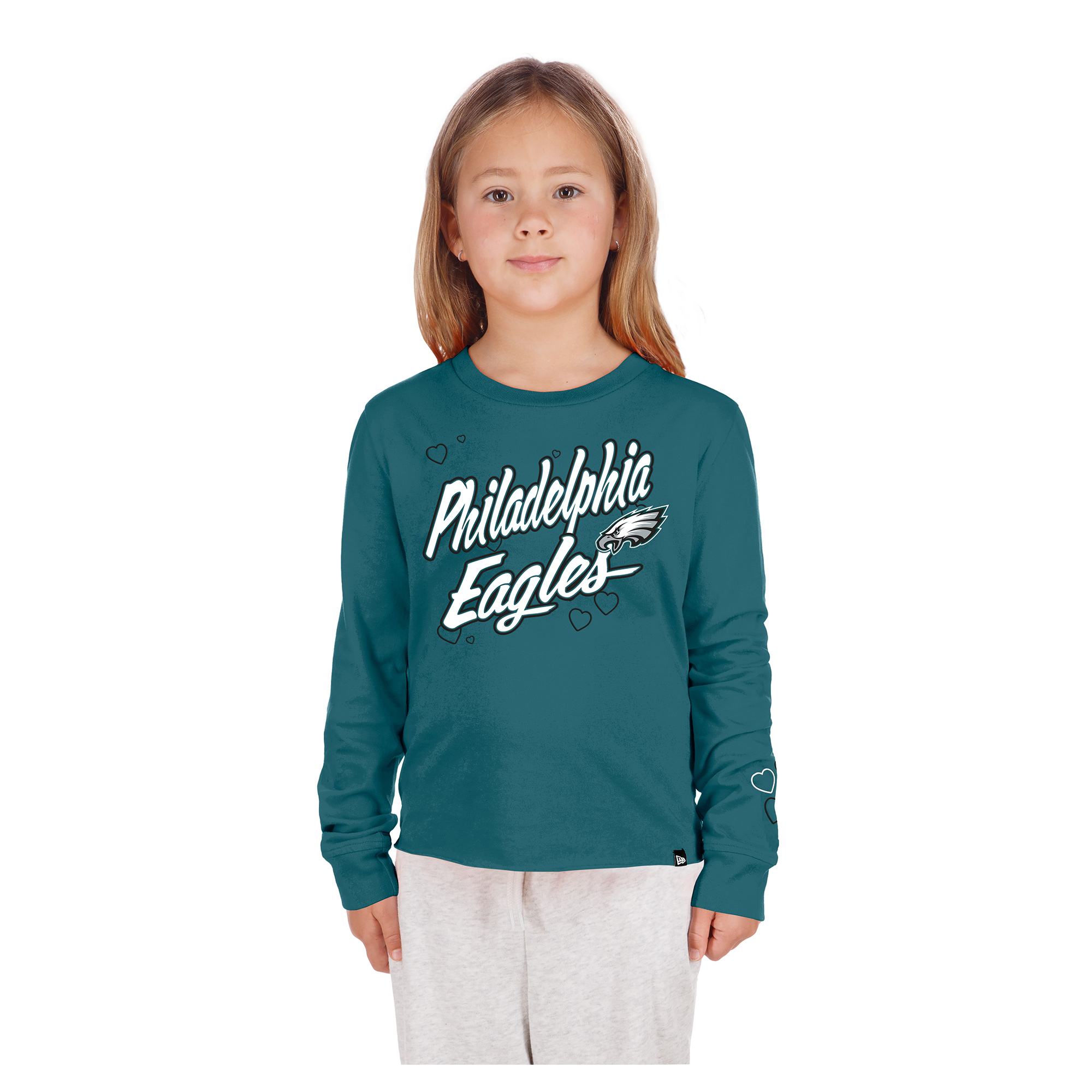 Girls Youth New Era Midnight Green Philadelphia Eagles Boxy Raw Edge Long Sleeve T-Shirt