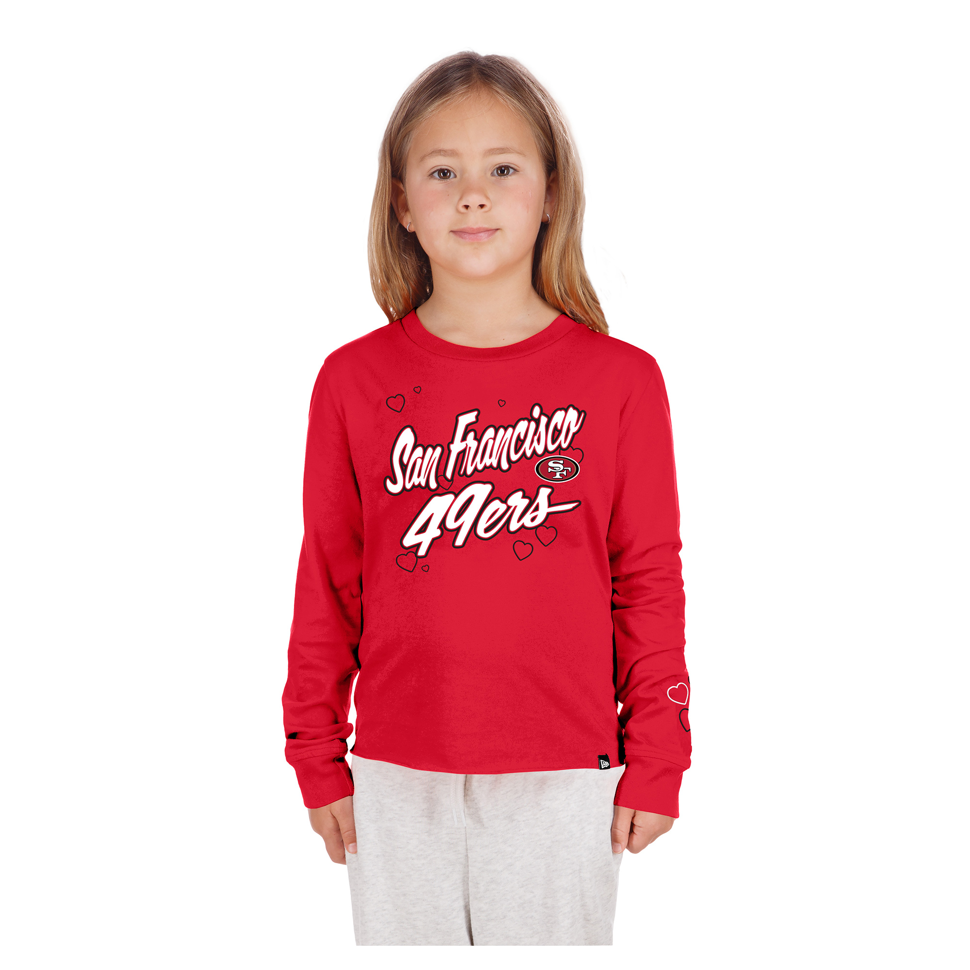 Girls Youth New Era  Scarlet San Francisco 49ers Boxy Raw Edge Long Sleeve T-Shirt