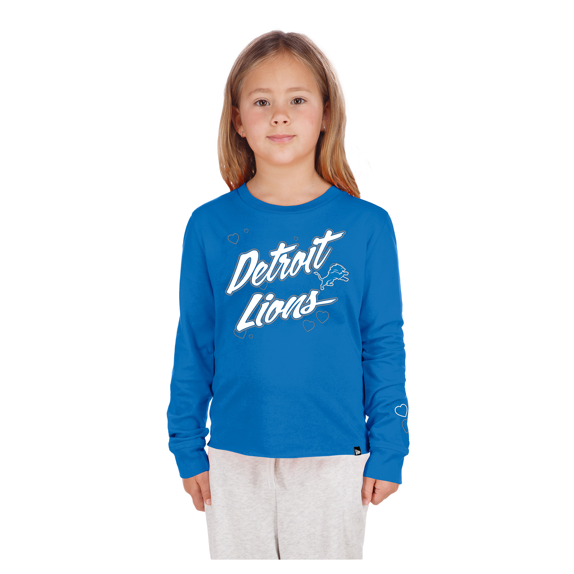 Girls Youth New Era  Blue Detroit Lions Boxy Raw Edge Long Sleeve T-Shirt