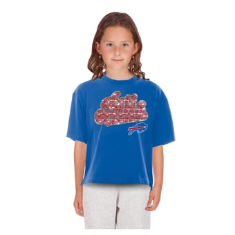 Girls Youth New Era  Royal Buffalo Bills Flip Sequin Boxy T-Shirt