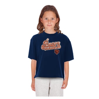 Girls Youth New Era Navy Chicago Bears Flip Sequin Boxy T-Shirt