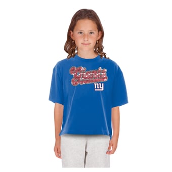 Girls Youth New Era  Royal New York Giants Flip Sequin Boxy T-Shirt
