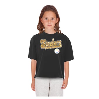 Girls Youth New Era  Black Pittsburgh Steelers Flip Sequin Boxy T-Shirt