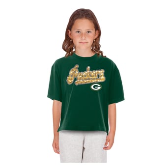 Girls Youth New Era  Green Green Bay Packers Flip Sequin Boxy T-Shirt