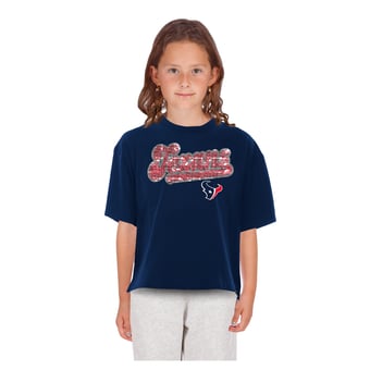 Girls Youth New Era  Navy Houston Texans Flip Sequin Boxy T-Shirt