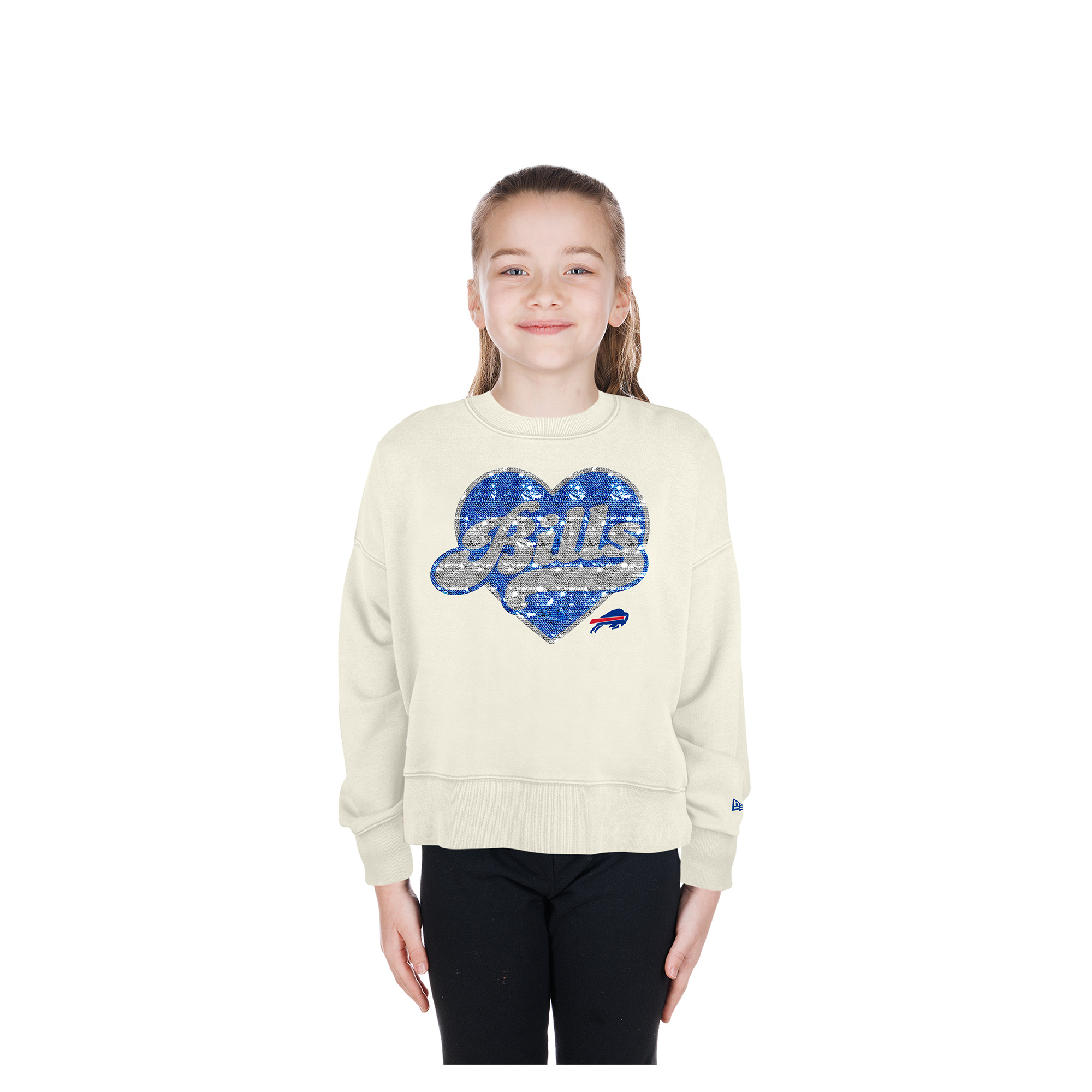 Girls Youth New Era  Light Beige Buffalo Bills Flip Sequin Crewneck Sweatshirt