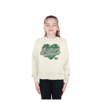 Girls Youth New Era  Light Beige Green Bay Packers Flip Sequin Crewneck Sweatshirt