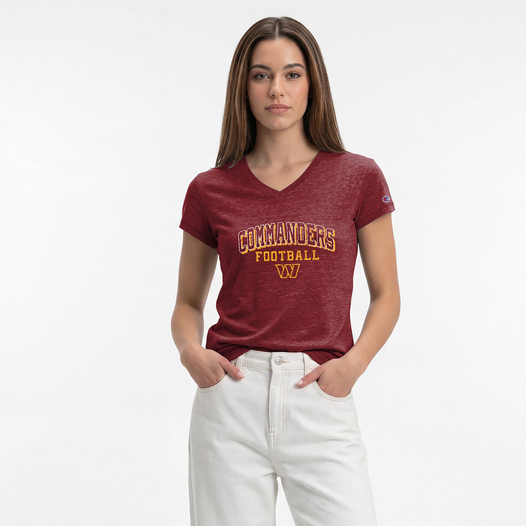 Women's Champion Burgundy Washington Commanders Triumph Tri-Blend V-Neck T-Shirt