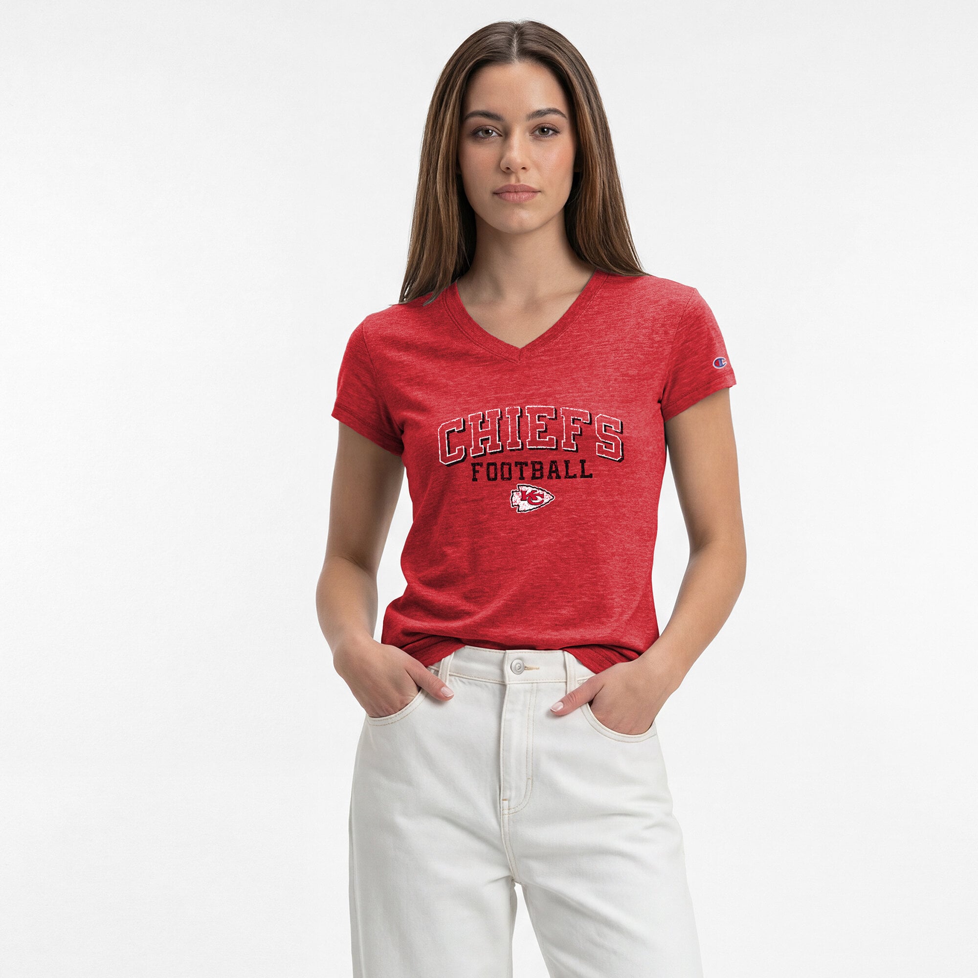 Women's Champion Red Kansas City Chiefs Triumph Tri-Blend V-Neck T-Shirt