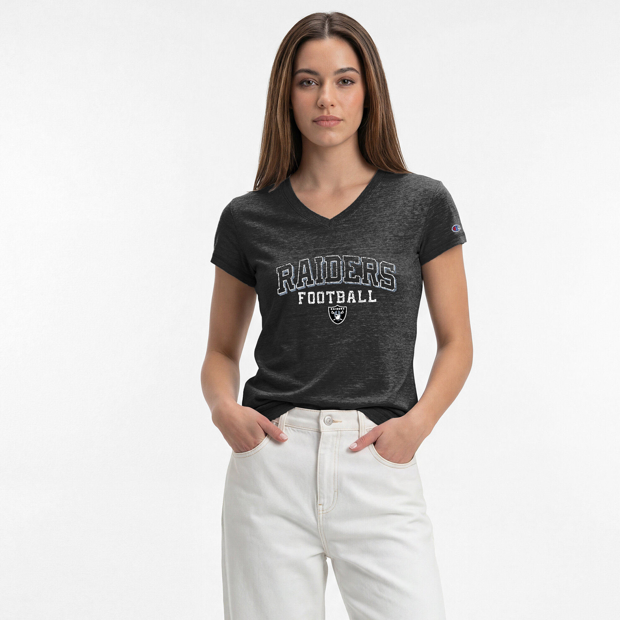 Women's Champion Black Las Vegas Raiders Triumph Tri-Blend V-Neck T-Shirt