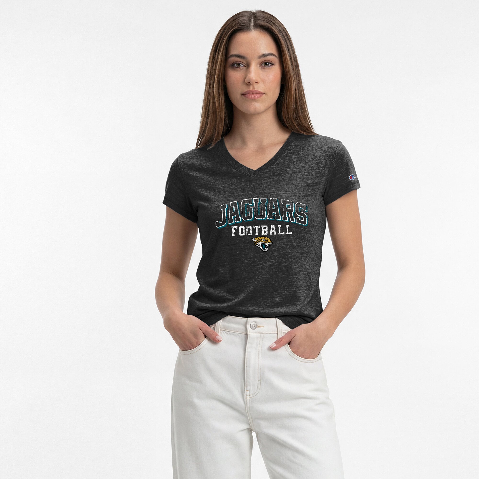 Women's Champion Black Jacksonville Jaguars Triumph Tri-Blend V-Neck T-Shirt