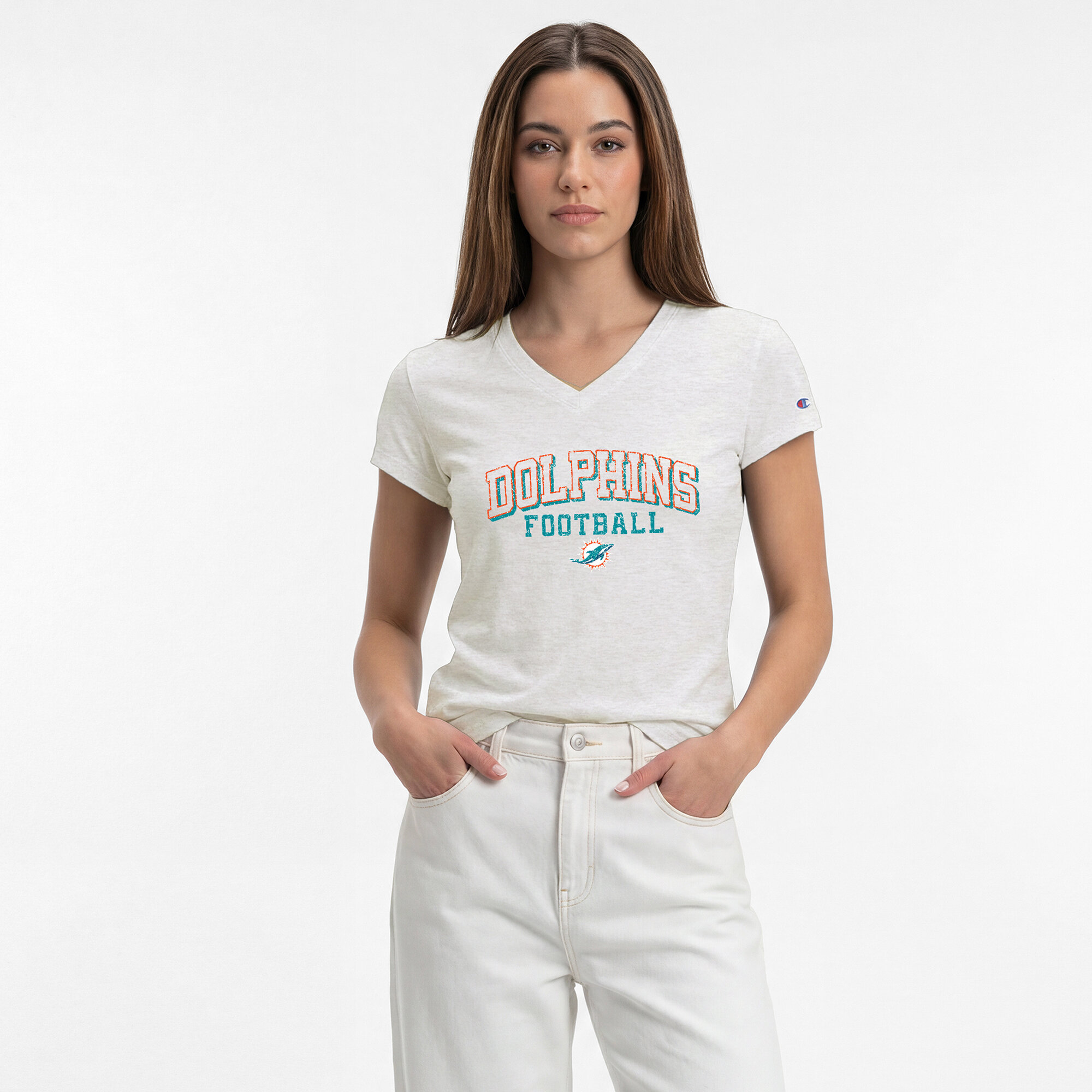 Champion Women's White Miami Dolphins Triumph Tri-Blend V-Neck T-Shirt - White