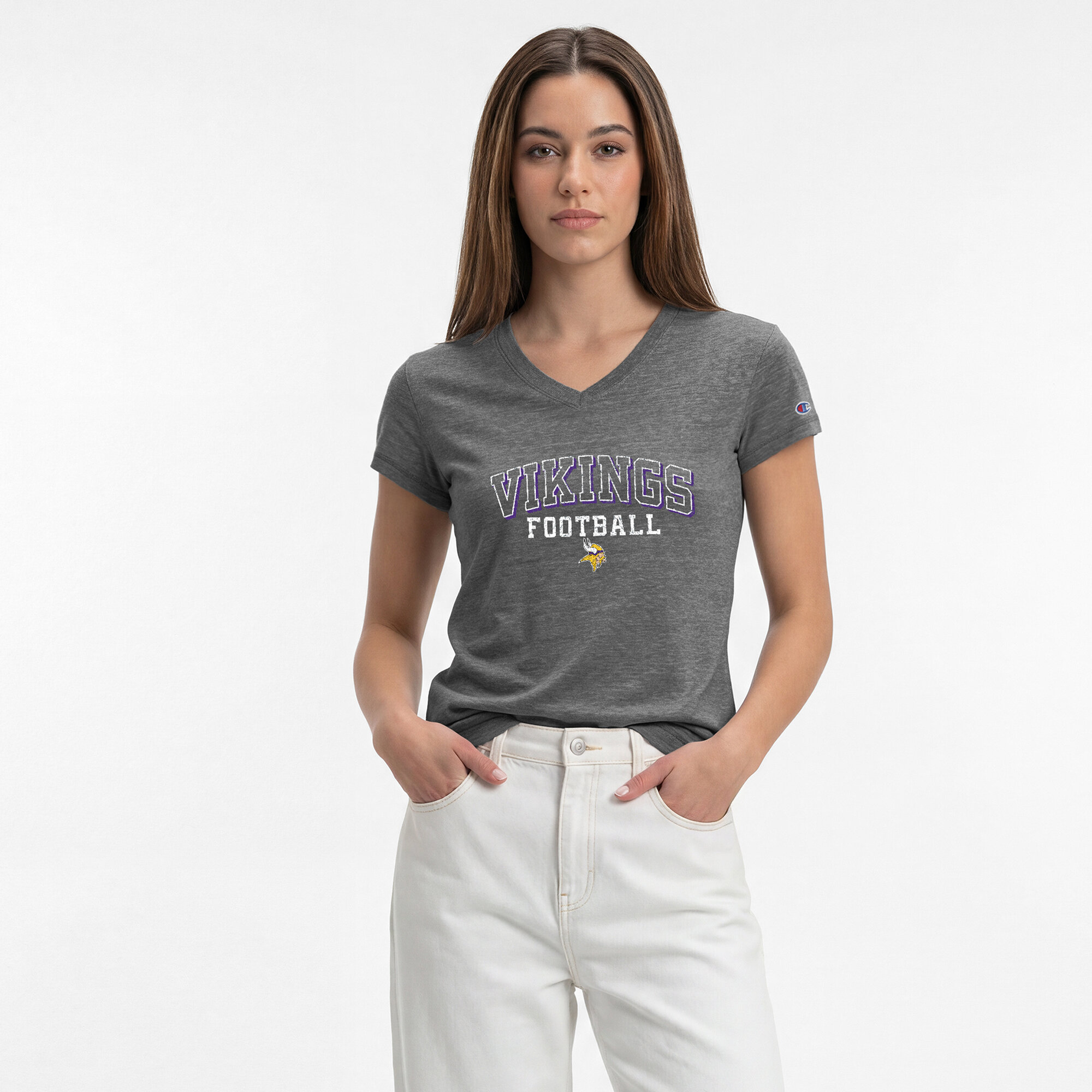 Women's Champion Gray Minnesota Vikings Triumph Tri-Blend V-Neck T-Shirt