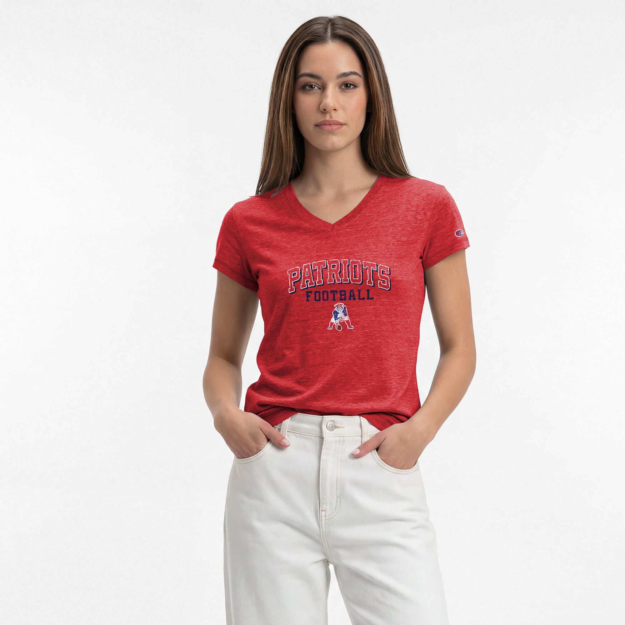 Women's Champion Red New England Patriots Triumph Tri-Blend V-Neck T-Shirt