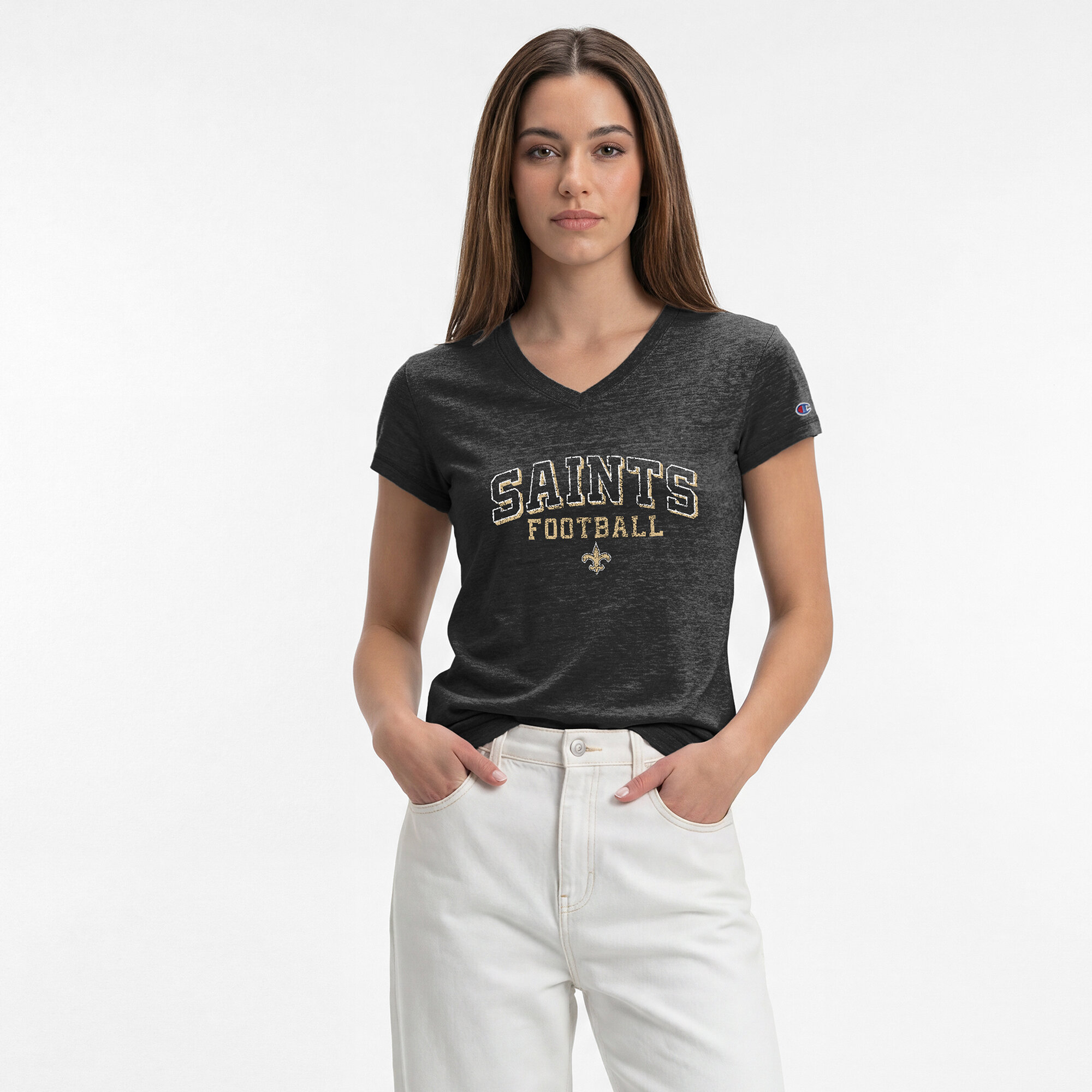 Champion Women's Black New Orleans Saints Triumph Tri-Blend V-Neck T-Shirt - Black
