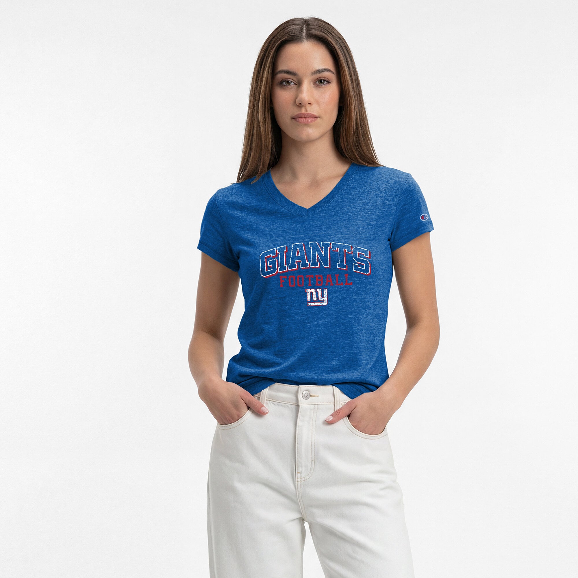 Women's Champion Royal New York Giants Triumph Tri-Blend V-Neck T-Shirt