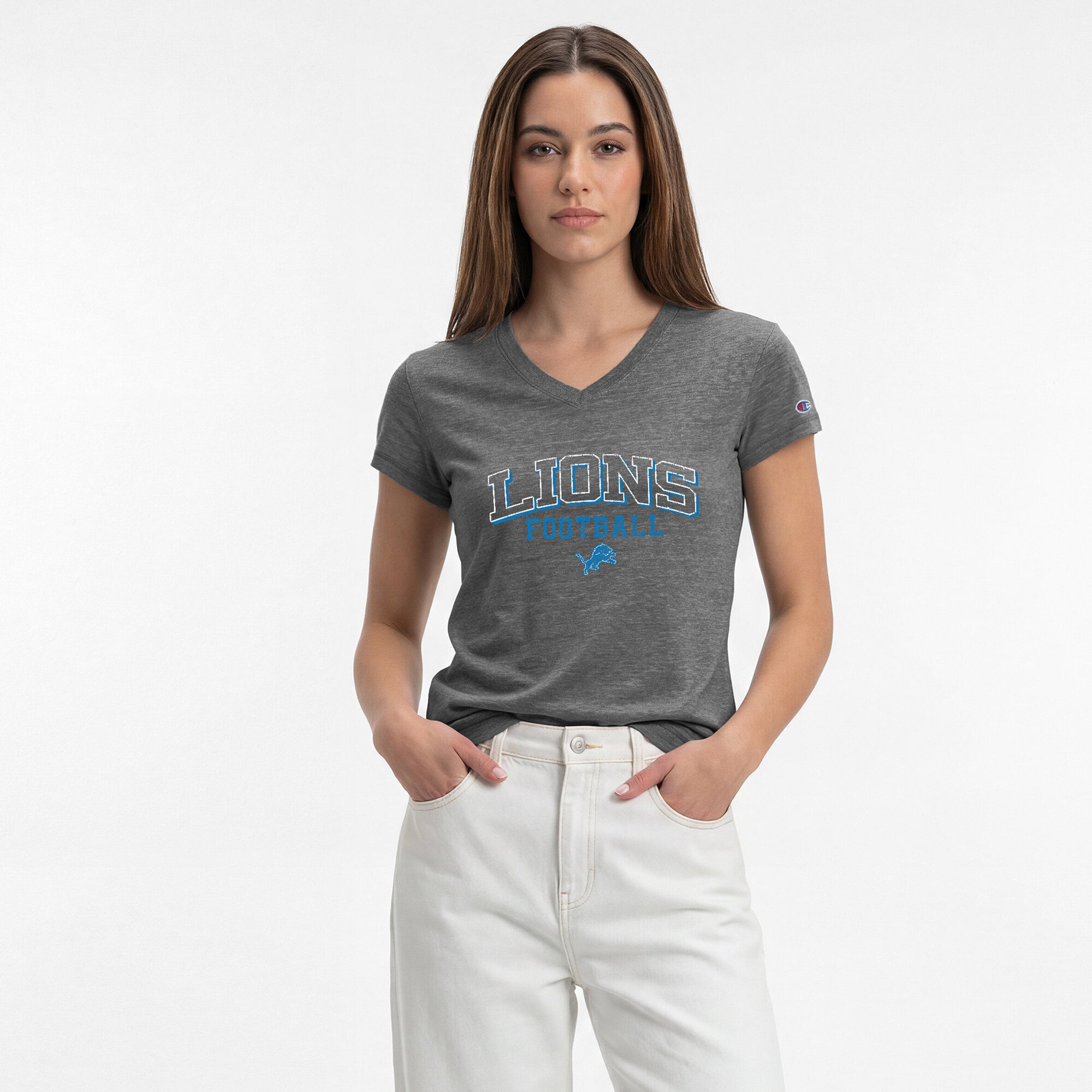 Women's Champion Gray Detroit Lions Triumph Tri-Blend V-Neck T-Shirt
