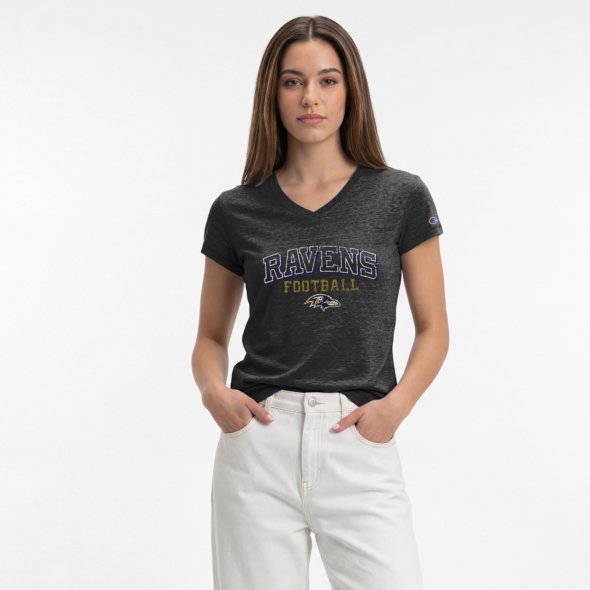 Women's Champion Black Baltimore Ravens Triumph Tri-Blend V-Neck T-Shirt