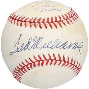 "Tom Brady & Ted Williams Autographed Baseball with ""Boston Strong"" Inscription - Beckett"