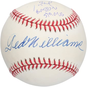 "Tom Brady & Ted Williams Autographed Baseball with ""Boston Strong"" Inscription - Beckett"