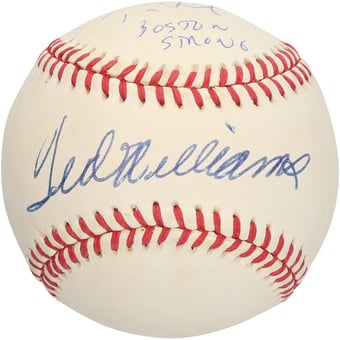 "Tom Brady & Ted Williams Autographed Baseball with ""Boston Strong"" Inscription - Beckett"