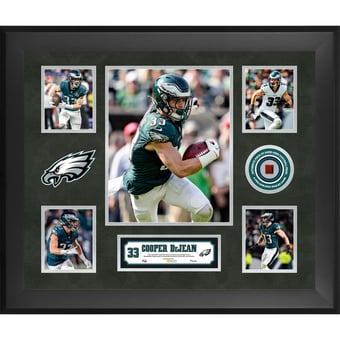 Cooper DeJean Philadelphia Eagles Framed 20" x 24" 5-Photo Collage with a Piece of Game-Used Football - Limited Edition of 500