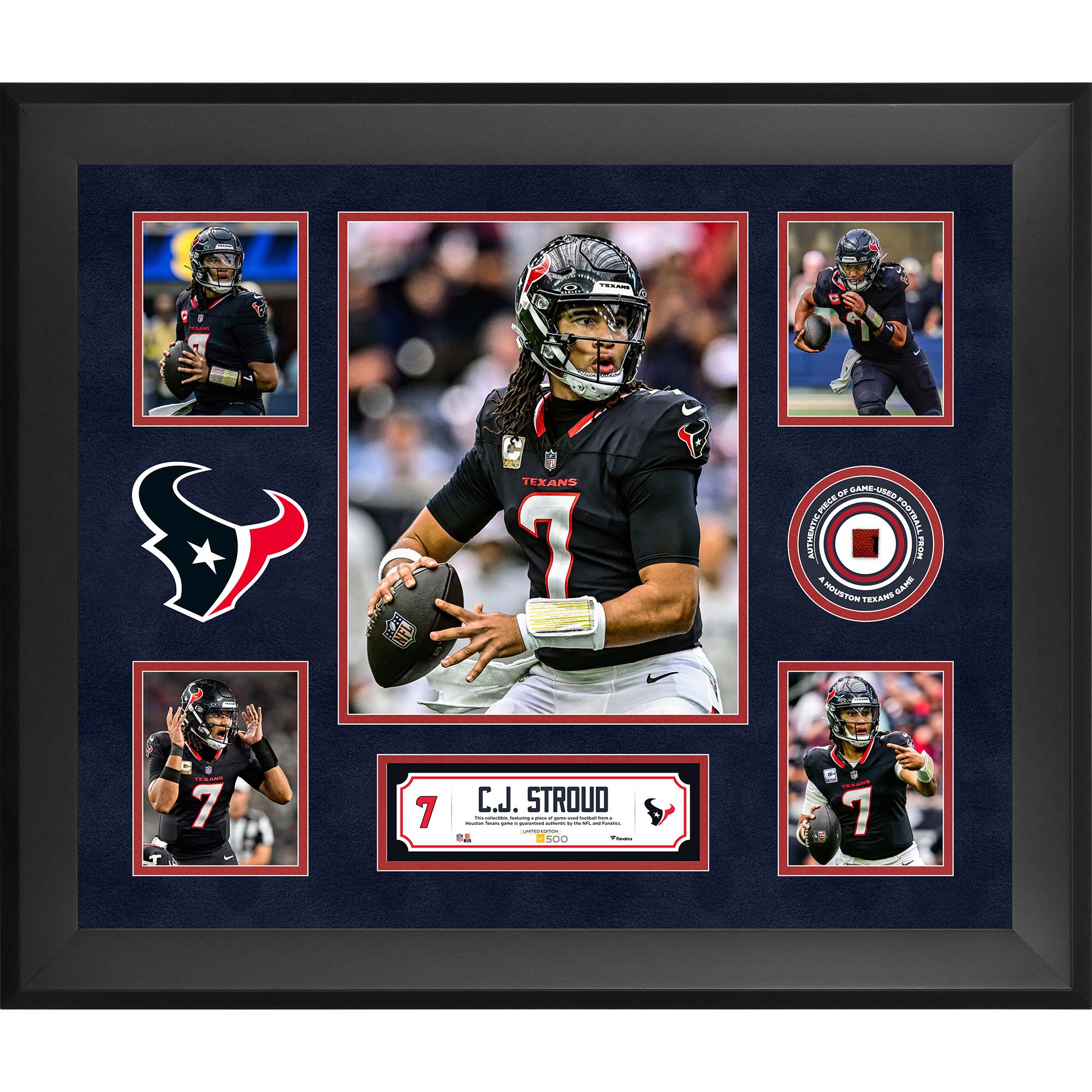 C.J. Stroud Houston Texans Framed 20" x 24" 5-Photo Collage with a Piece of Game-Used Football - Limited Edition of 500