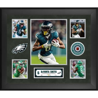 DeVonta Smith Philadelphia Eagles Framed 20" x 24" 5-Photo Collage with a Piece of Game-Used Football - Limited Edition of 500