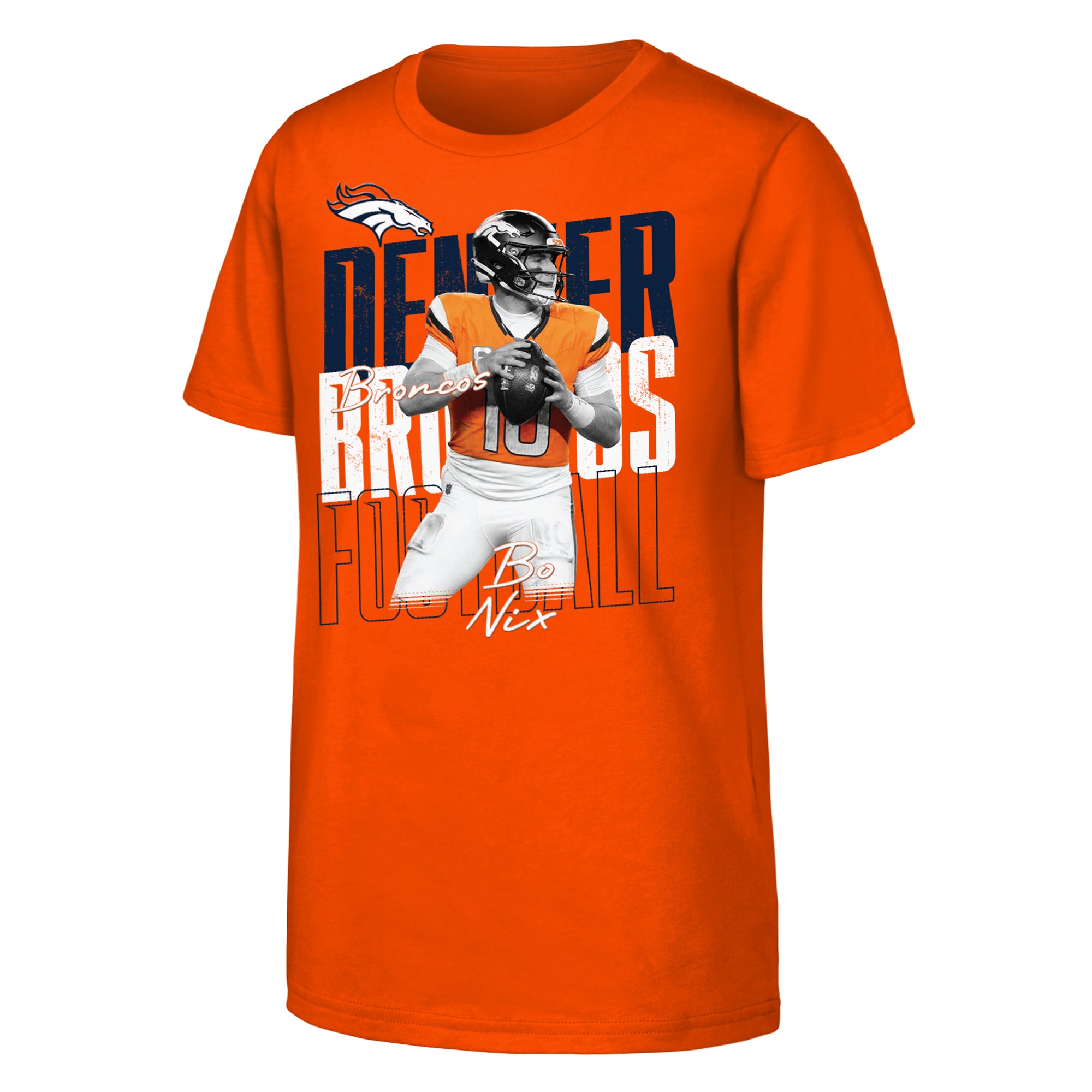 Youth Outerstuff Bo Nix Orange Denver Broncos Legendary Player Card T-Shirt