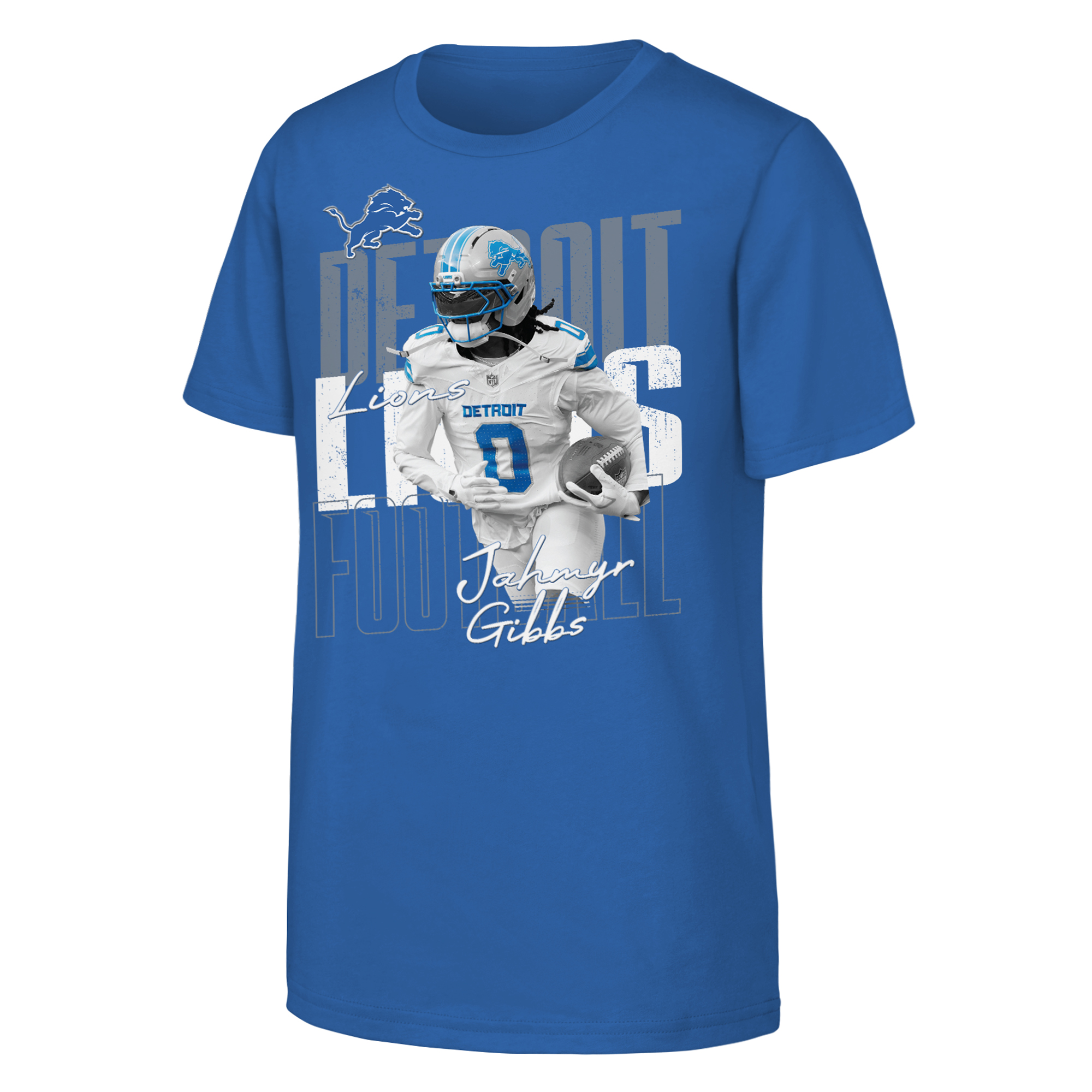 Outerstuff Big Boys' and Girls' Jahmyr Gibbs Blue Detroit Lions Legendary Player Card T-Shirt - Blue