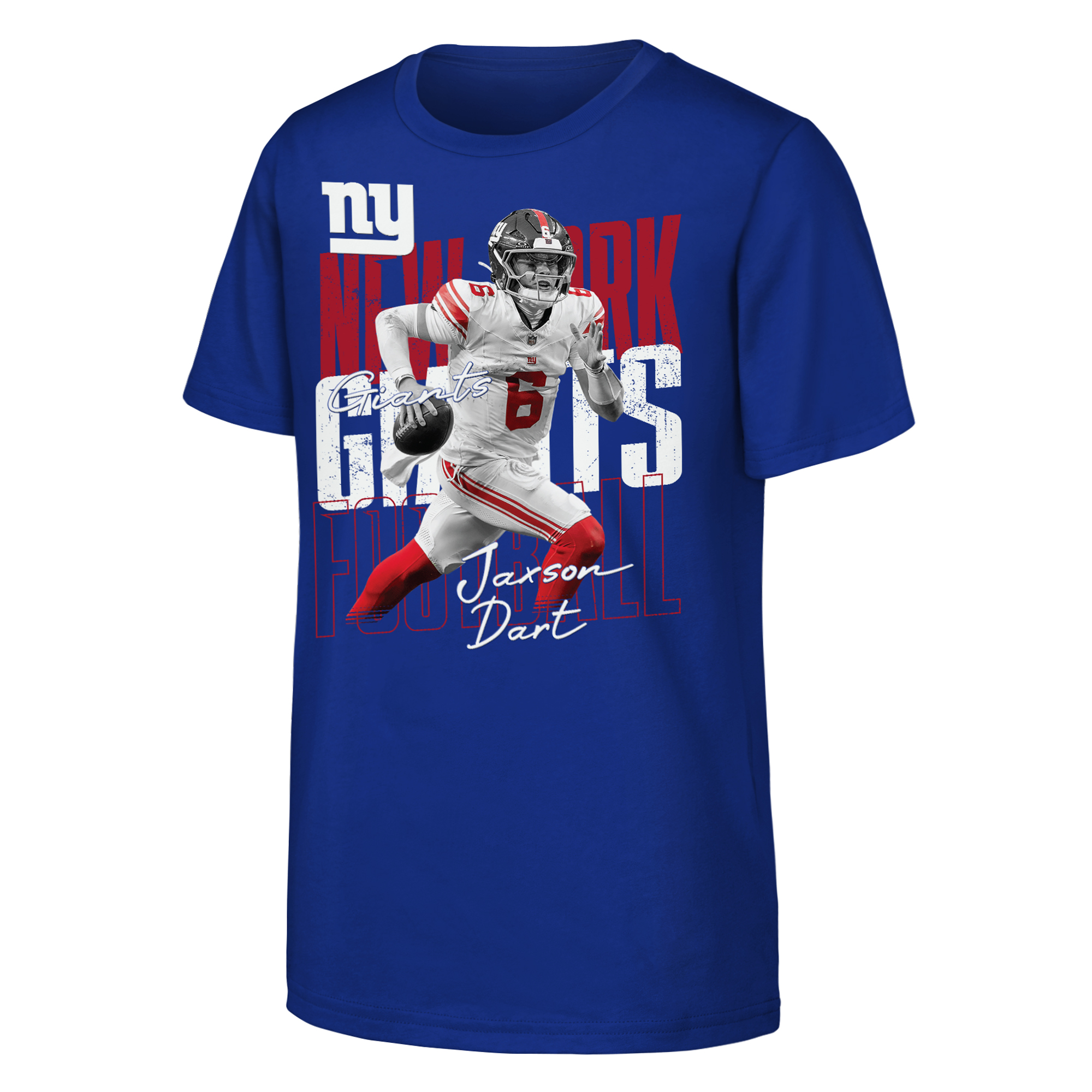 Youth Outerstuff Jaxson Dart Royal New York Giants Legendary Player Card T-Shirt Youth Outerstuff Jaxson Dart Royal New York Giants Legendary Player Card T-Shirt