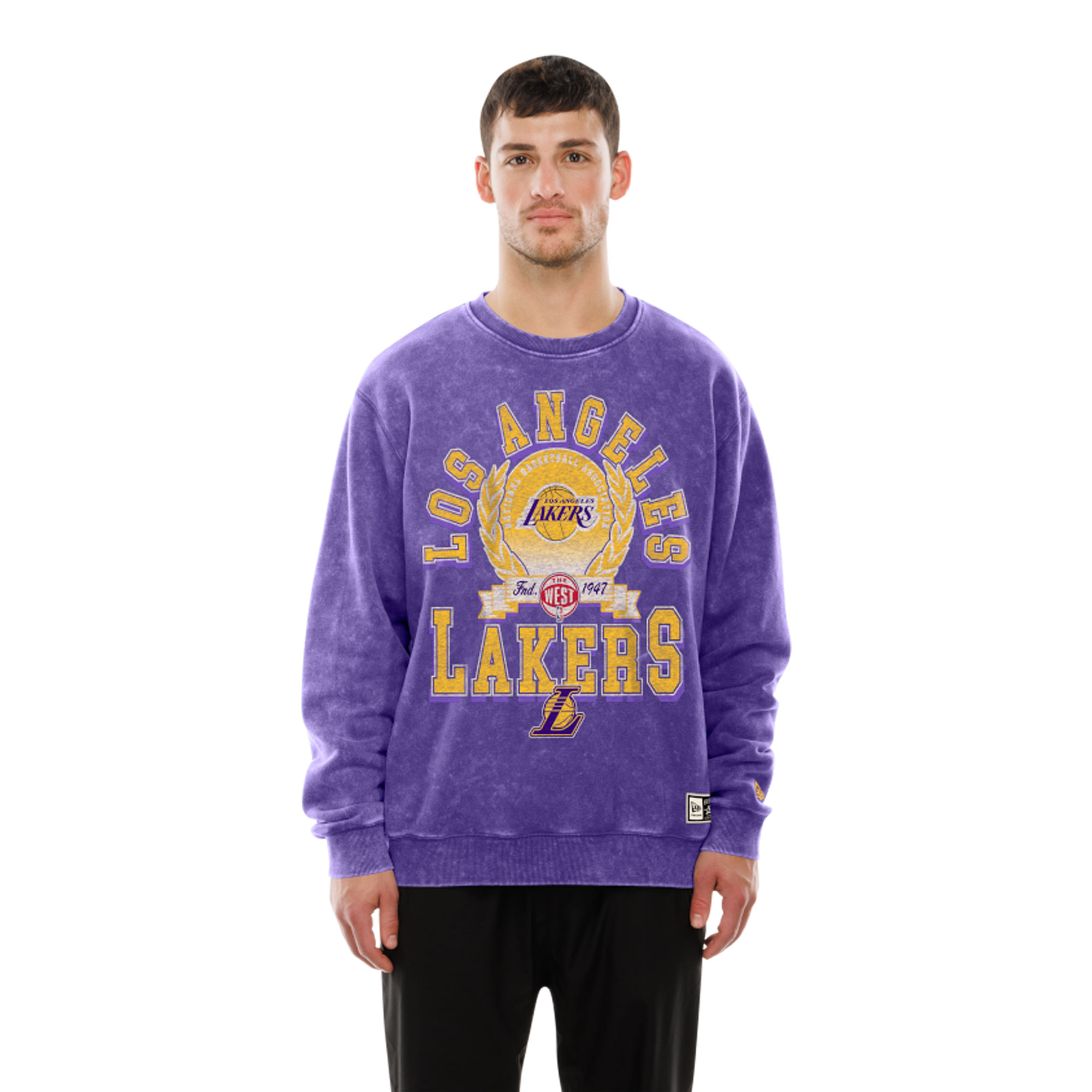 Men's New Era Purple Los Angeles Lakers Mineral Wash Crew Sweatshirt