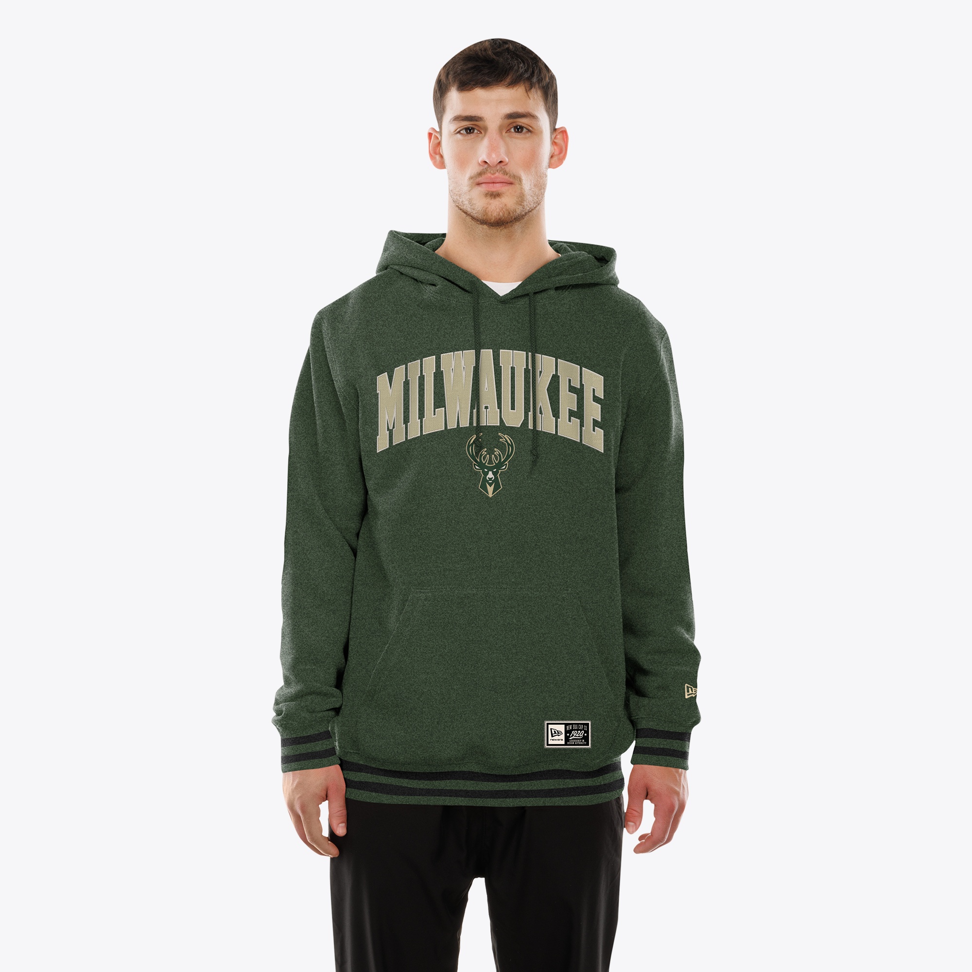 Men's New Era  Hunter Green Milwaukee Bucks Throwback Applique Logo Hoodie
