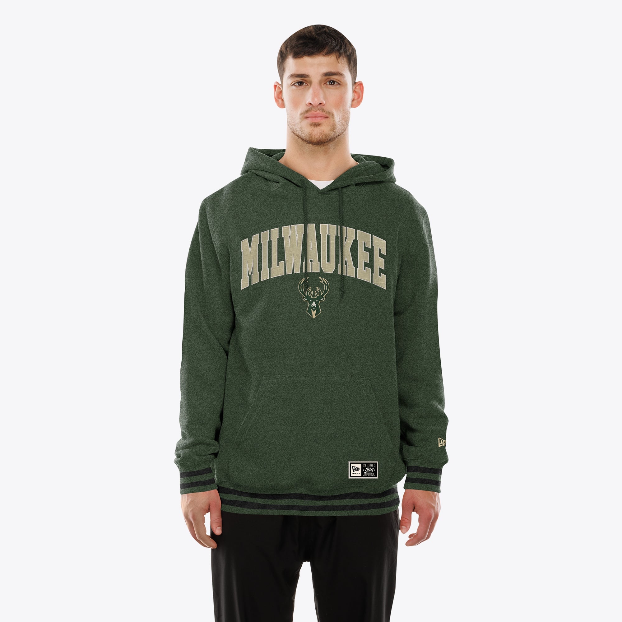 Men's New Era  Hunter Green Milwaukee Bucks Throwback Applique Logo Hoodie