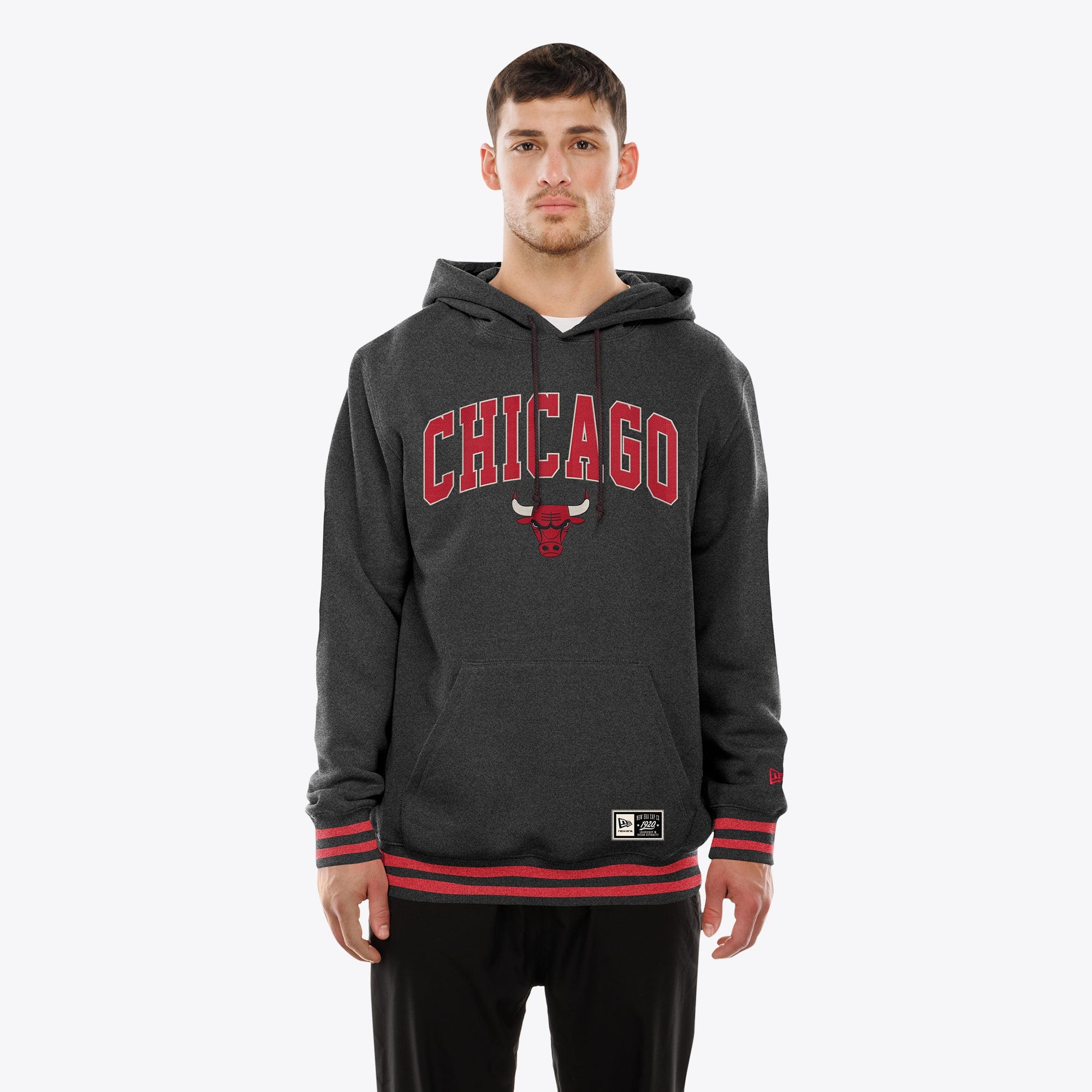 Men's New Era  Black Chicago Bulls Throwback Applique Logo Hoodie