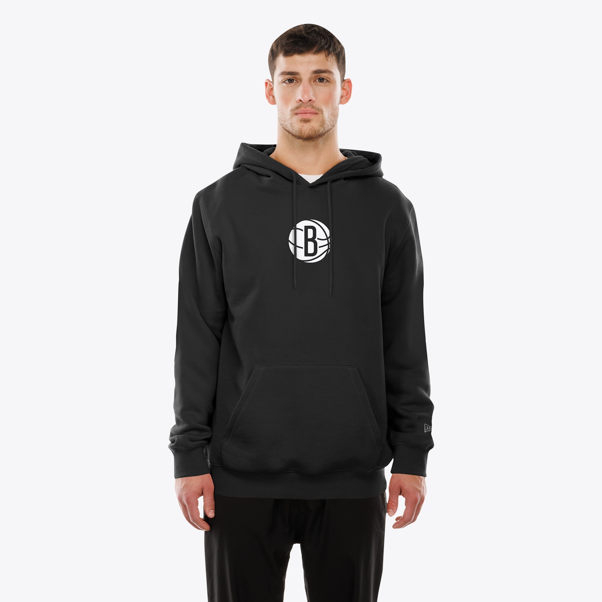 Men's New Era Black Brooklyn Nets Front and Back Graphic Pullover Hoodie