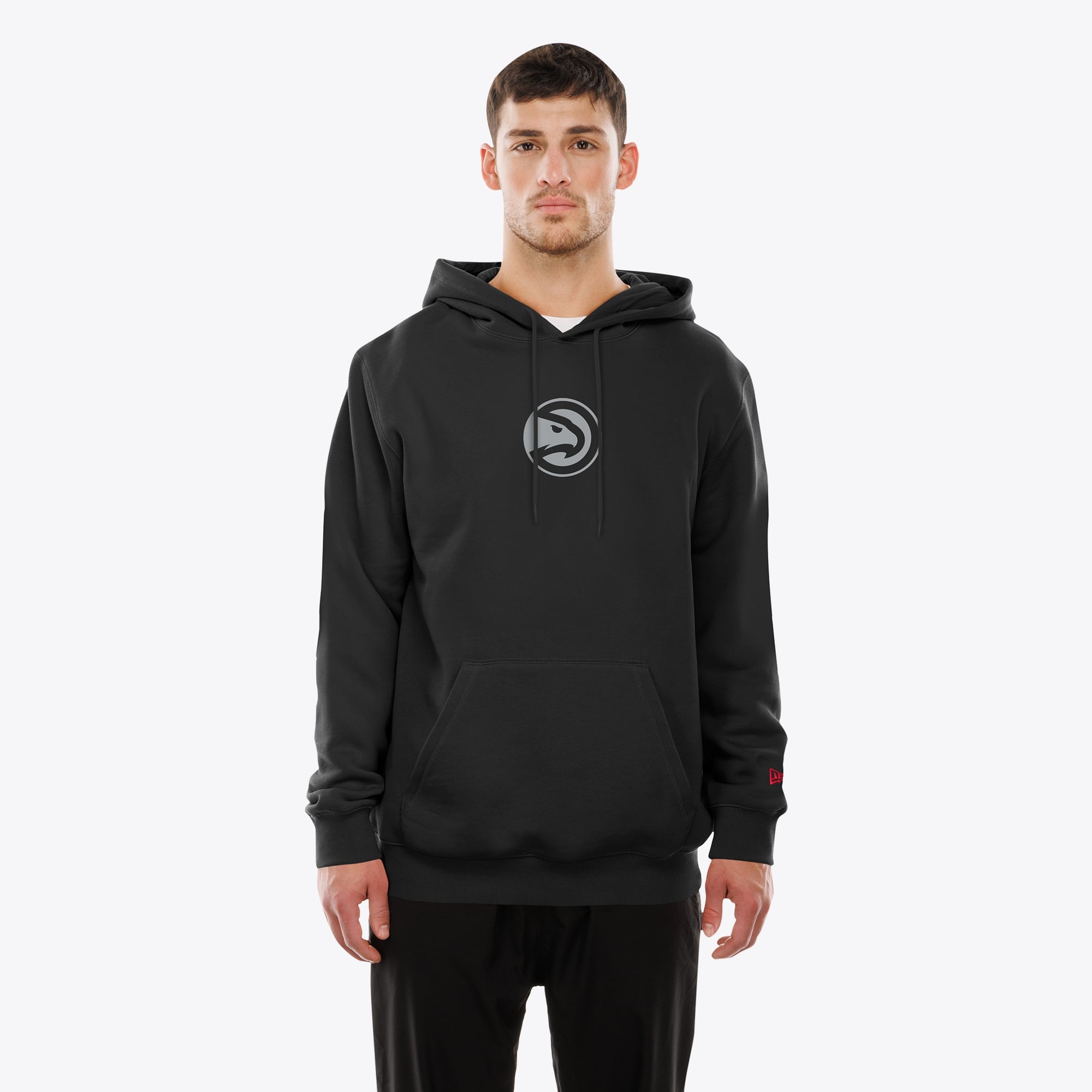Men's New Era Black Atlanta Hawks Front and Back Graphic Pullover Hoodie