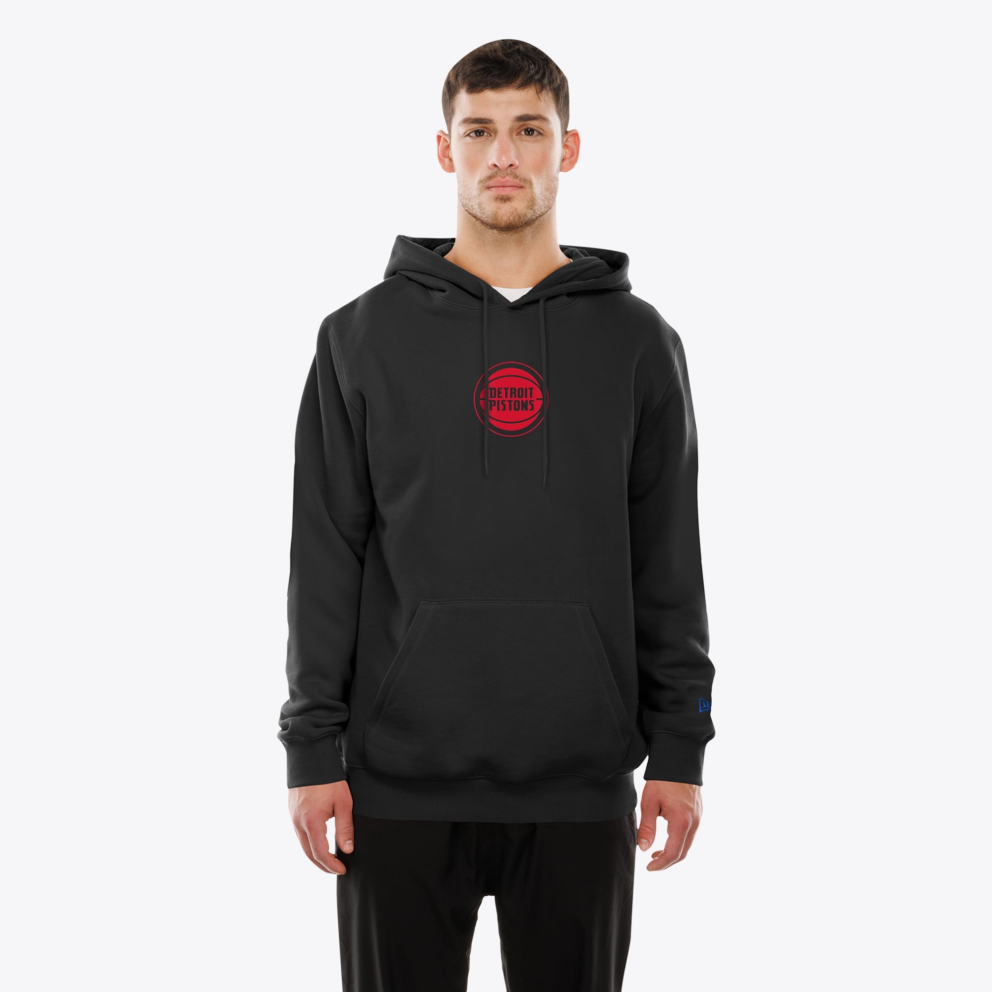 Men's New Era Black Detroit Pistons Front and Back Graphic Pullover Hoodie
