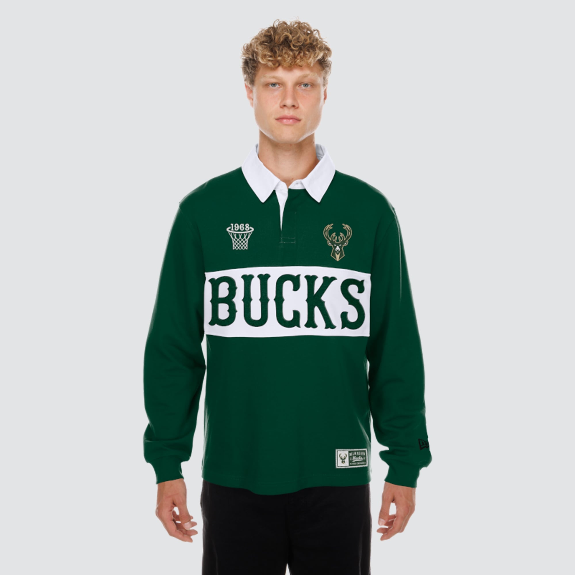 Men's New Era Hunter Green Milwaukee Bucks Rugby Long Sleeve Polo