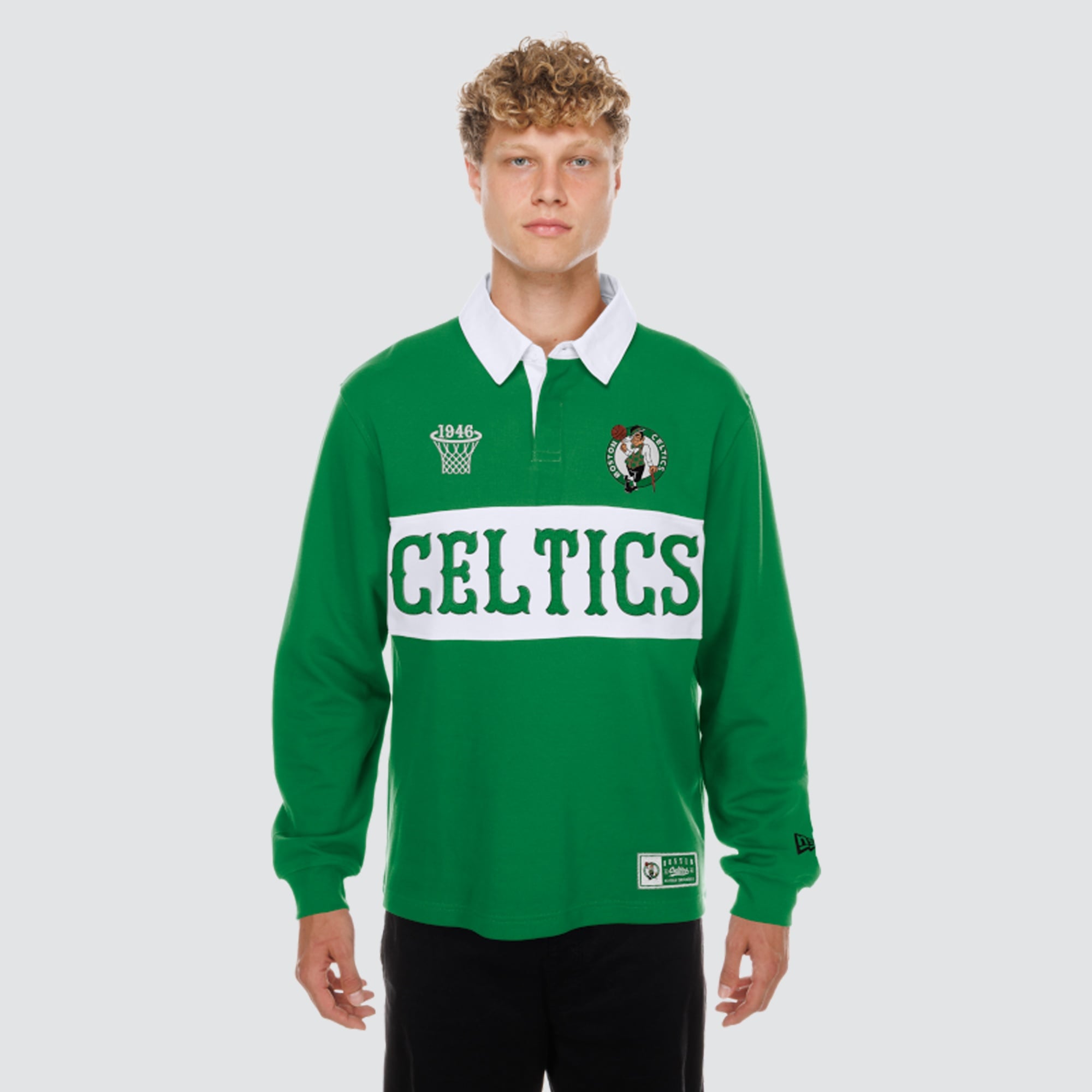 Men's New Era Kelly Green Boston Celtics Rugby Long Sleeve Polo