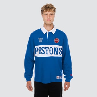 Men's New Era Blue Detroit Pistons Rugby Long Sleeve Polo