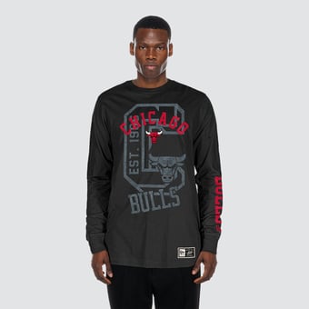 Men's New Era Black Chicago Bulls Tonal Long Sleeve T-Shirt